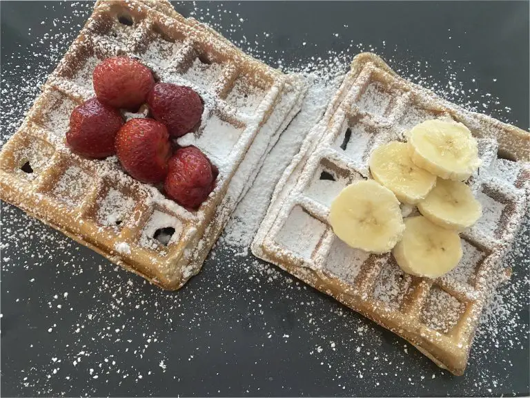 Banana and strawberry Belgian waffles