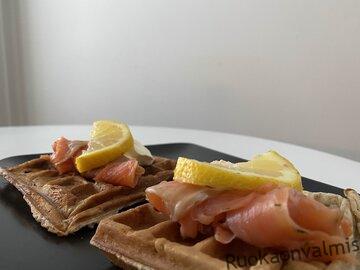 Smoked salmon Belgian waffles