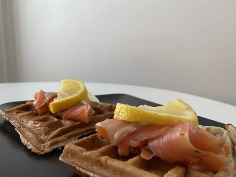 Smoked salmon waffles