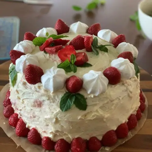 strawberry birthday cake with buttercream
