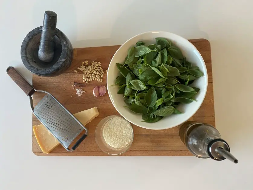 ingredients for basil pesto