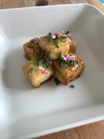 teriyaki tofu in a white plate