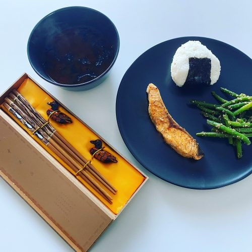 Teriyaki salmon with rice and vegetables 2 salmon with rice and vegetables
