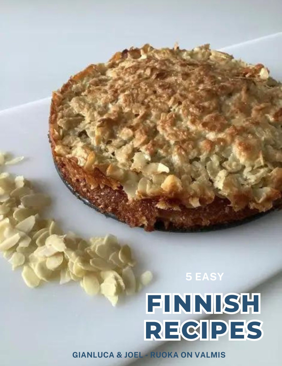 tosca cake with title "5 finnish recipes" for ebook